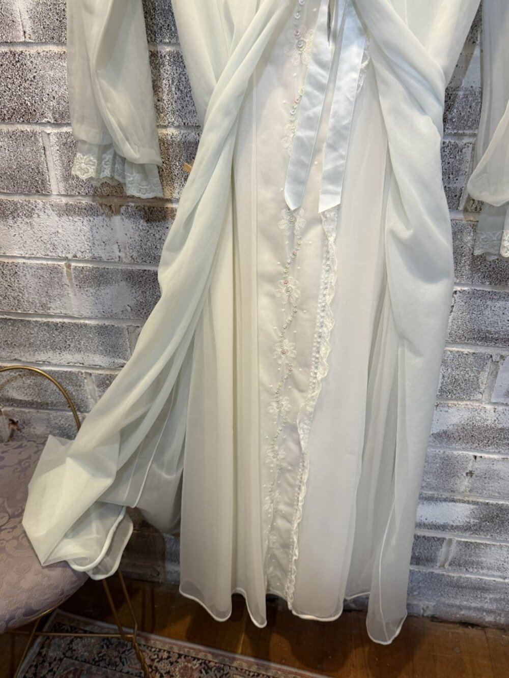 Vintage Powder Blue Lace Peignoir Set Sheer Nightgown & Matching Robe Romantic - Picture 8 of 12